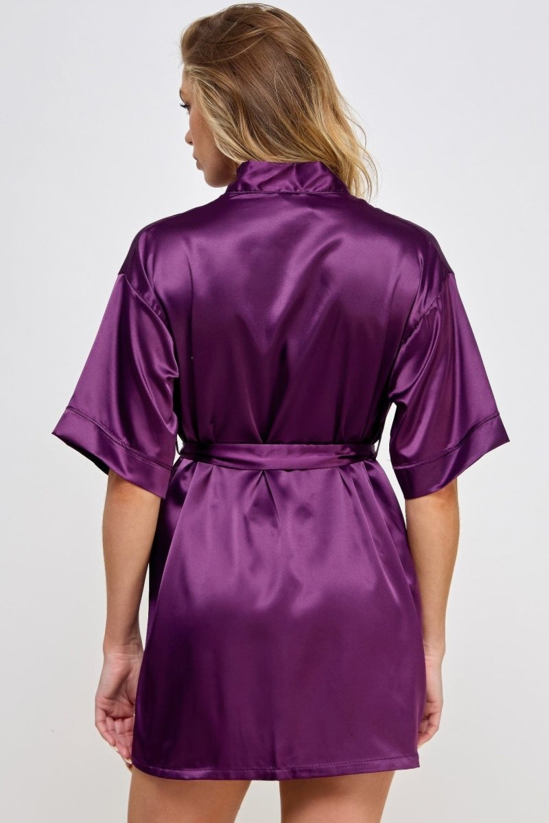 Getting Ready Satin Robe – Short Silky Tie Belt, Bridal Lounge Vibe - Demented Sisters