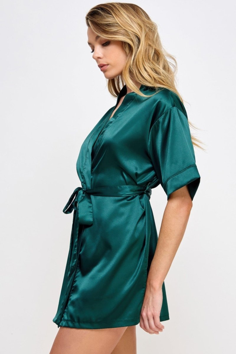 Getting Ready Satin Robe – Short Silky Tie Belt, Bridal Lounge Vibe - Demented Sisters