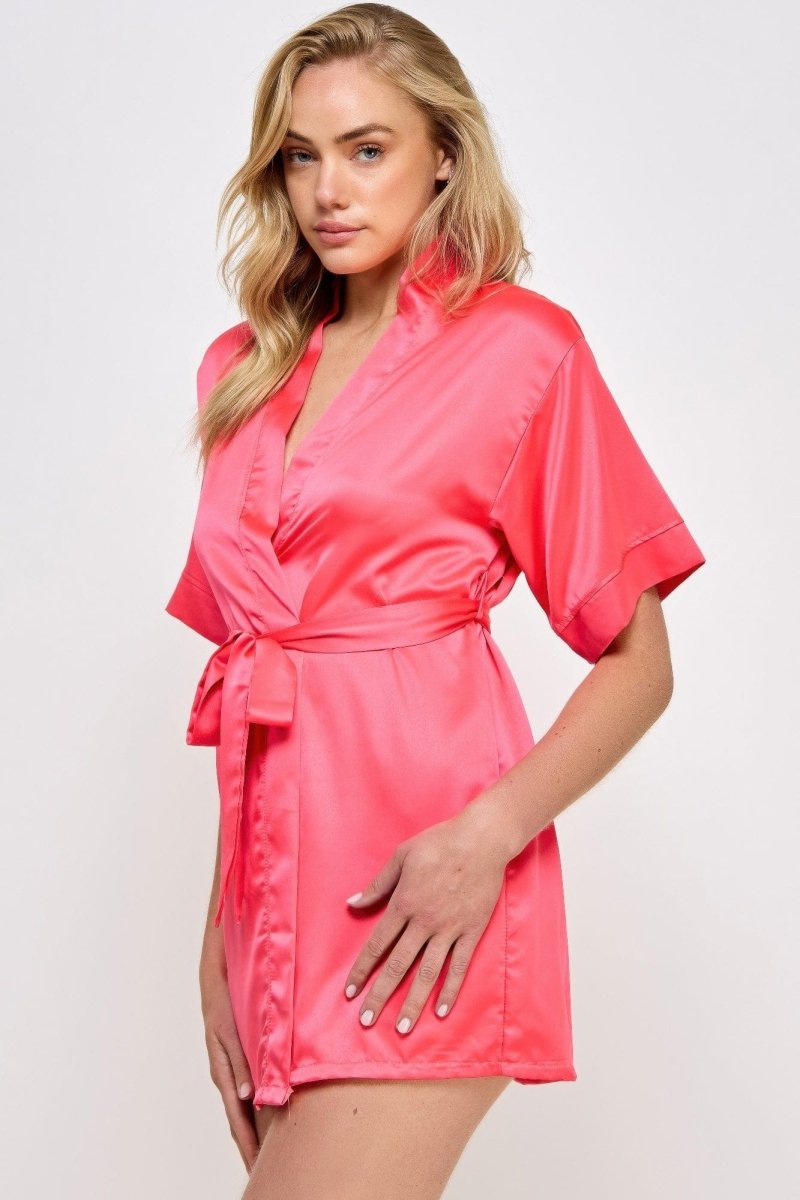 Getting Ready Satin Robe – Short Silky Tie Belt, Bridal Lounge Vibe - Demented Sisters