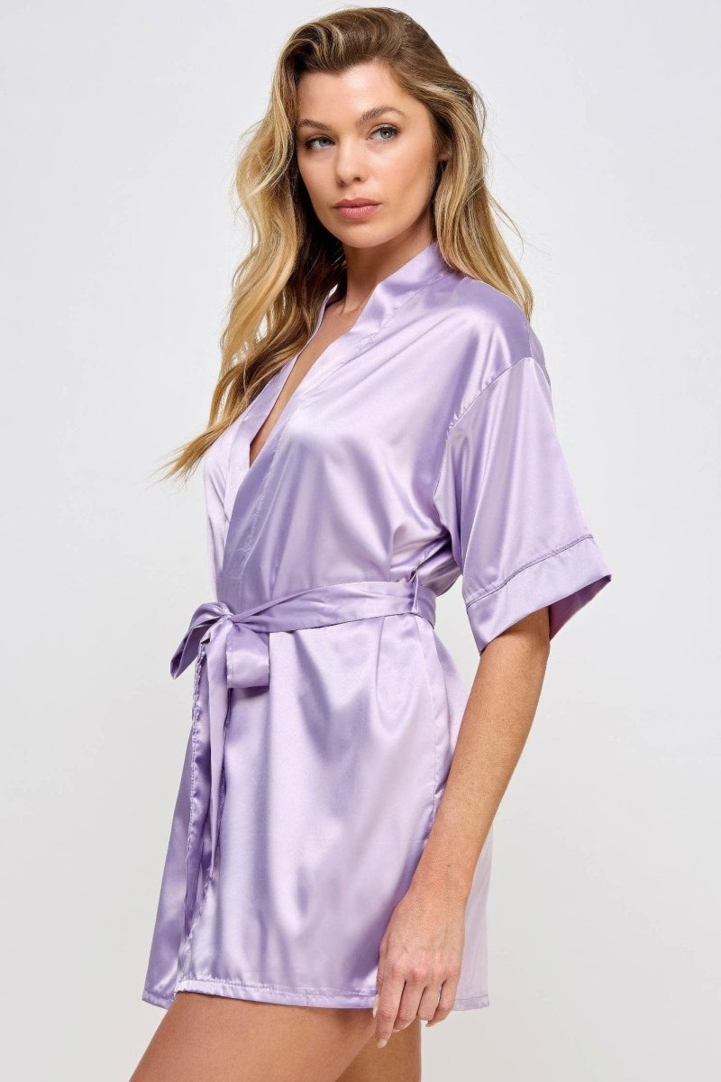 Getting Ready Satin Robe – Short Silky Tie Belt, Bridal Lounge Vibe - Demented Sisters