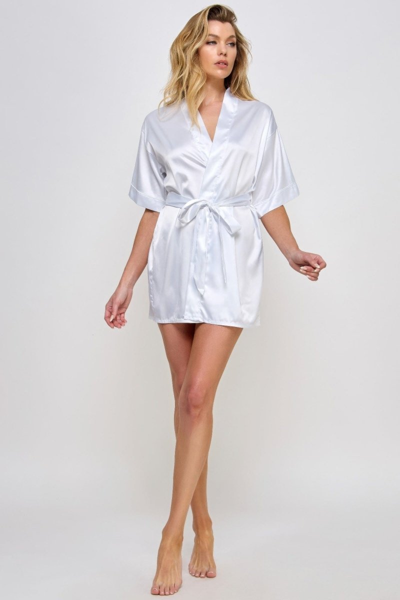 Getting Ready Satin Robe – Short Silky Tie Belt, Bridal Lounge Vibe - Demented Sisters