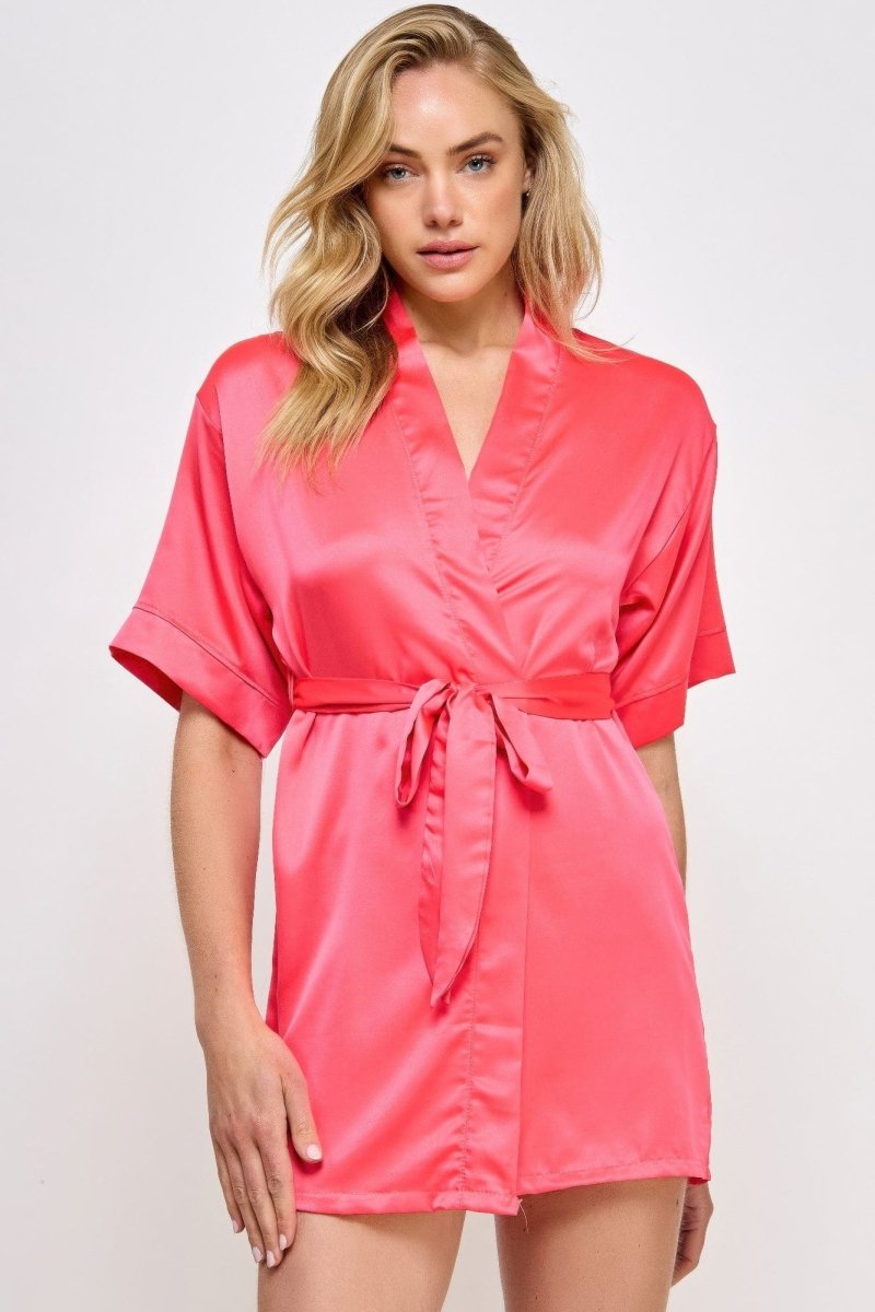 Getting Ready Satin Robe – Short Silky Tie Belt, Bridal Lounge Vibe - Demented Sisters