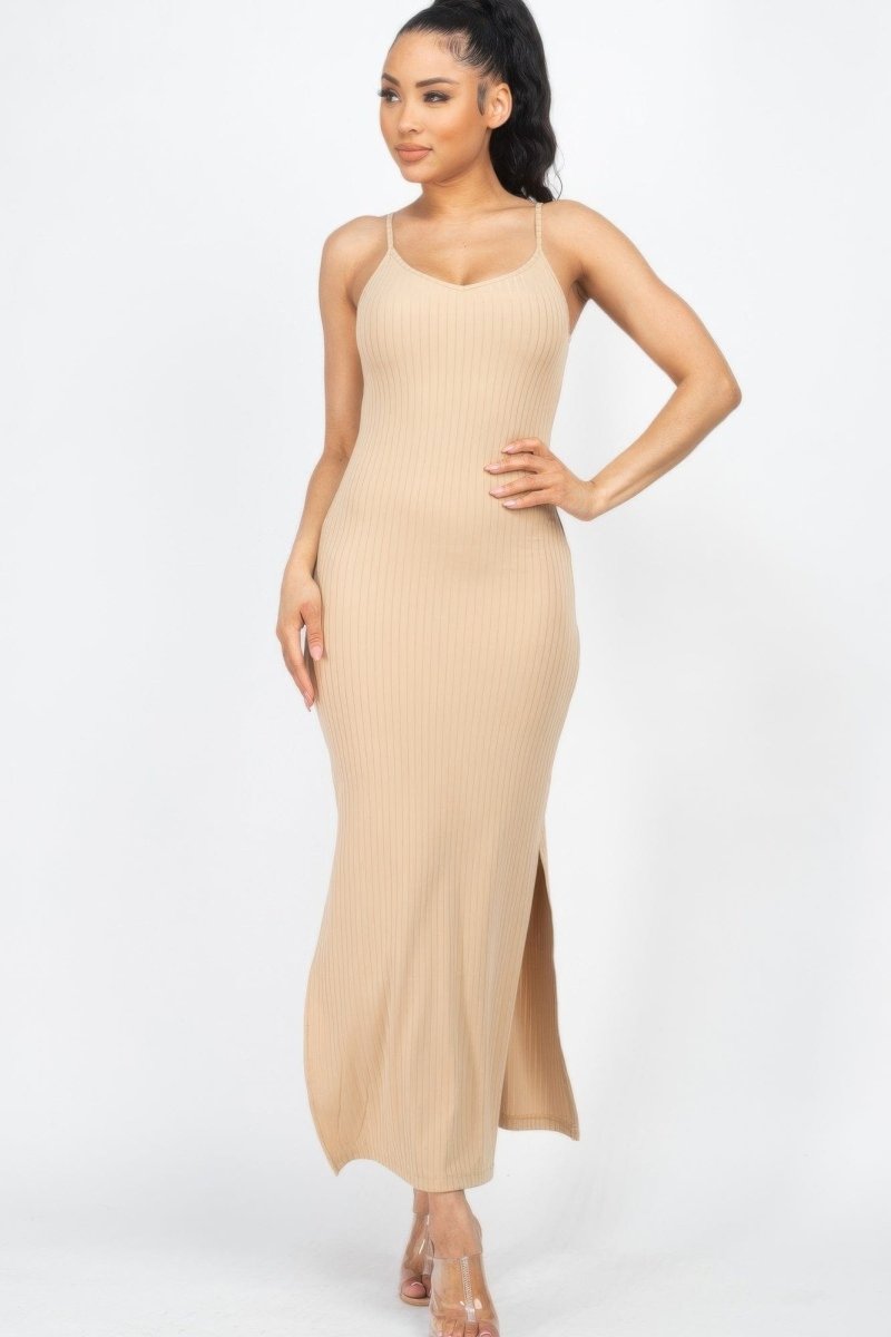 Ribbed Side Slit Long Cami Dress – Soft Stretch Bodycon Staple - Demented Sisters
