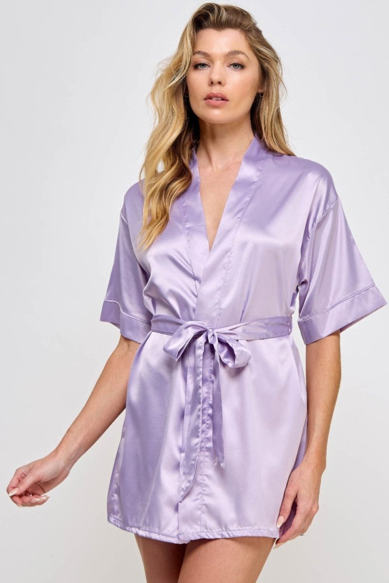 Getting Ready Satin Robe – Short Silky Tie Belt, Bridal Lounge Vibe - Demented Sisters