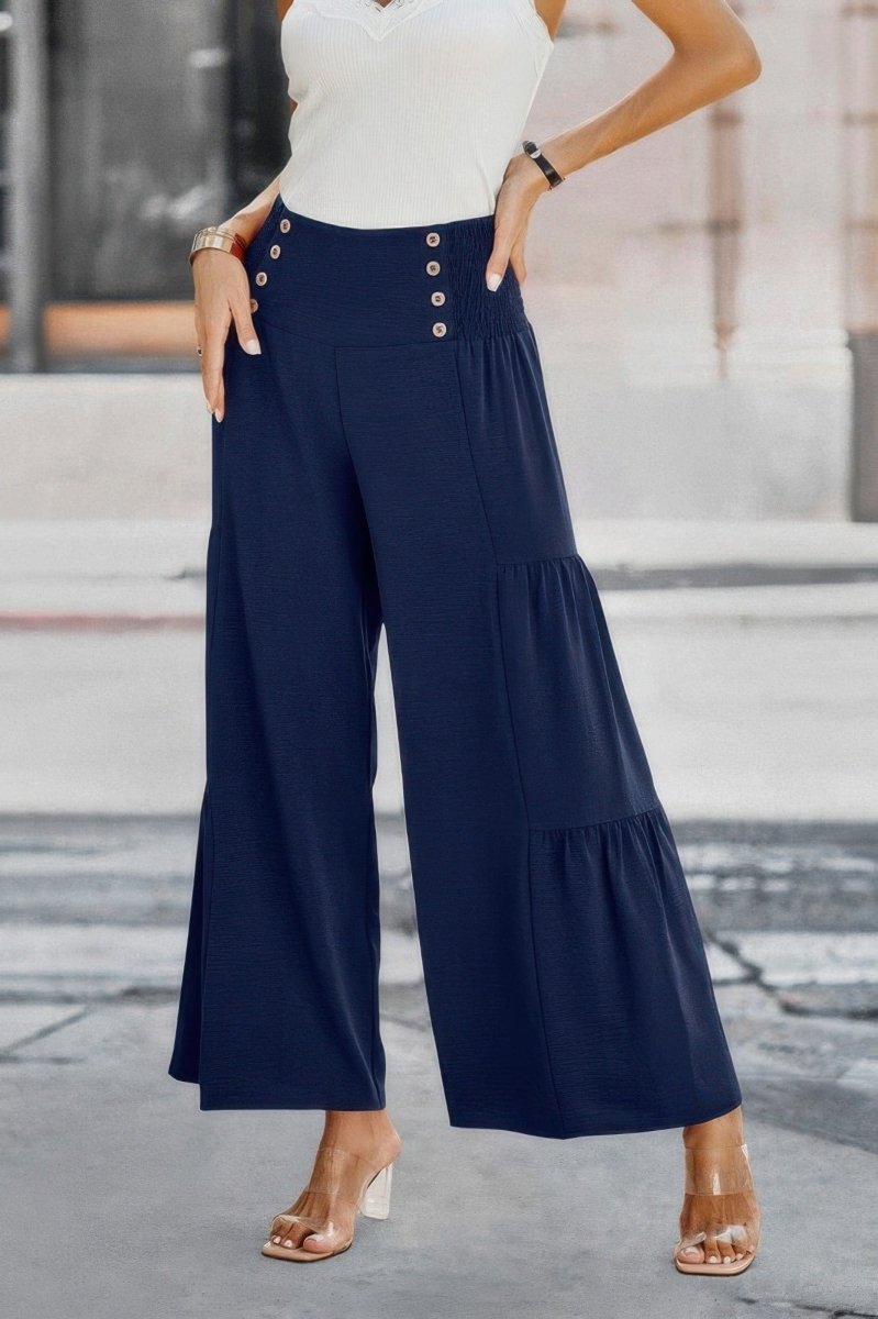 Elastic High Waist Wide Leg Long Palazzo Pants - Demented Sisters
