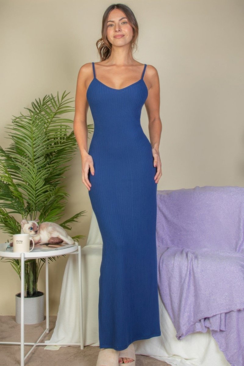 Ribbed Side Slit Long Cami Dress – Soft Stretch Bodycon Staple - Demented Sisters