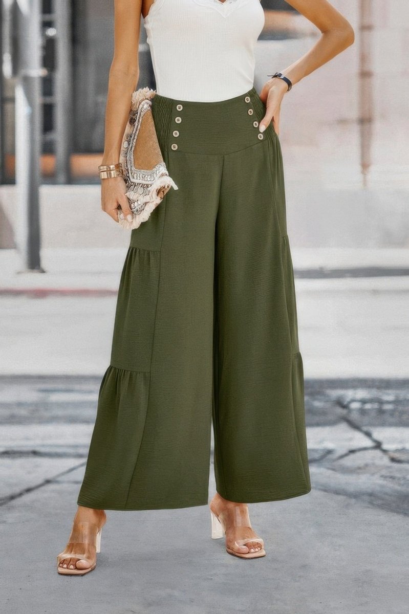 Elastic High Waist Wide Leg Long Palazzo Pants - Demented Sisters