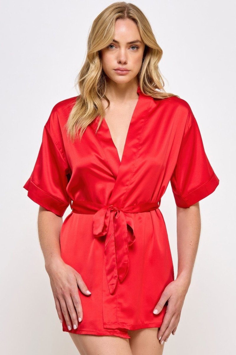 Getting Ready Satin Robe – Short Silky Tie Belt, Bridal Lounge Vibe - Demented Sisters