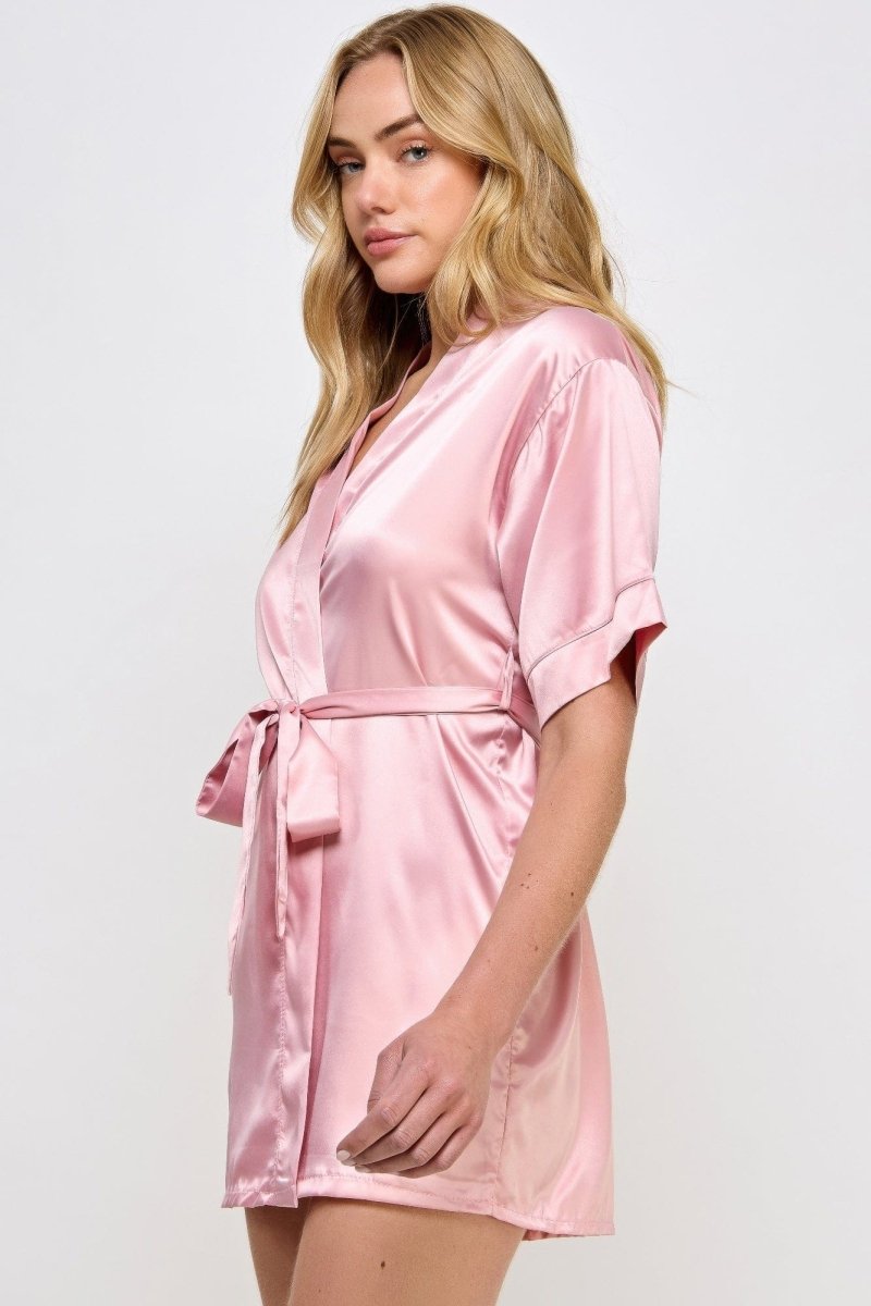 Getting Ready Satin Robe – Short Silky Tie Belt, Bridal Lounge Vibe - Demented Sisters