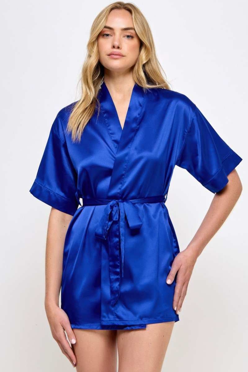 Getting Ready Satin Robe – Short Silky Tie Belt, Bridal Lounge Vibe - Demented Sisters