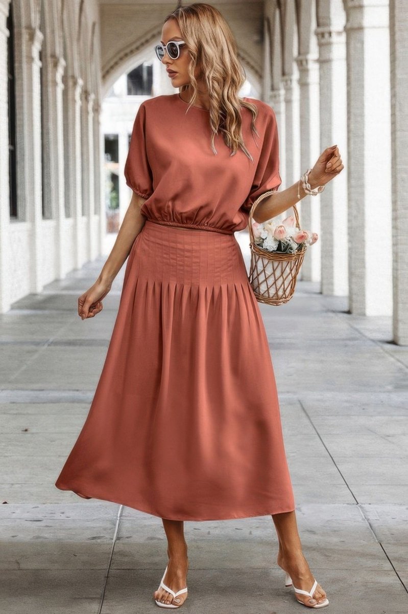 Two Pieces Solid Color Loose Puff Sleeve Pleated Shirt - Demented Sisters