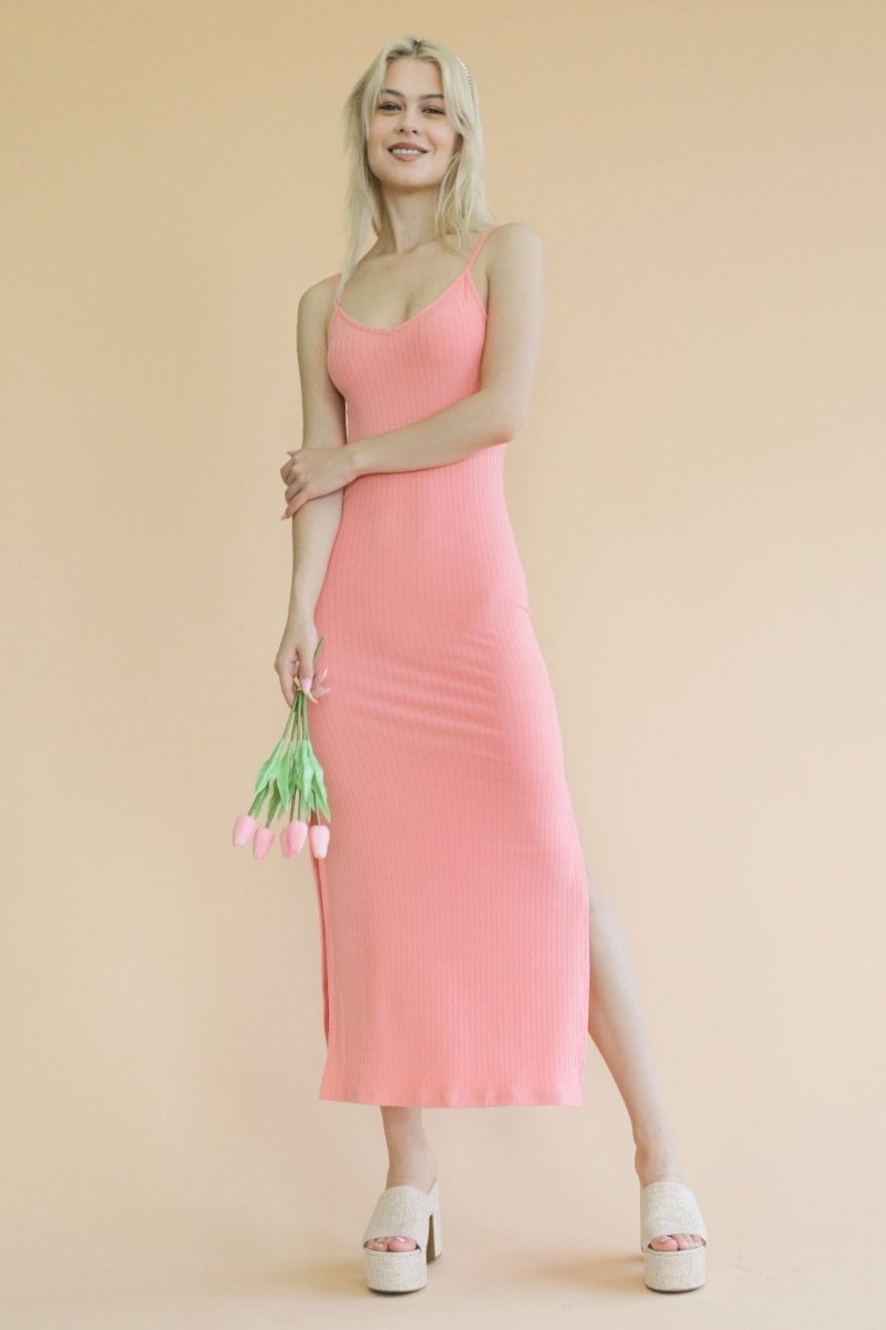 Ribbed Side Slit Long Cami Dress – Soft Stretch Bodycon Staple - Demented Sisters