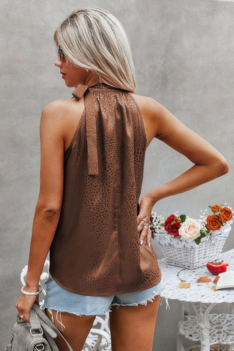 Leopard Print Satin Halter Cami with Spaghetti Straps - Demented Sisters