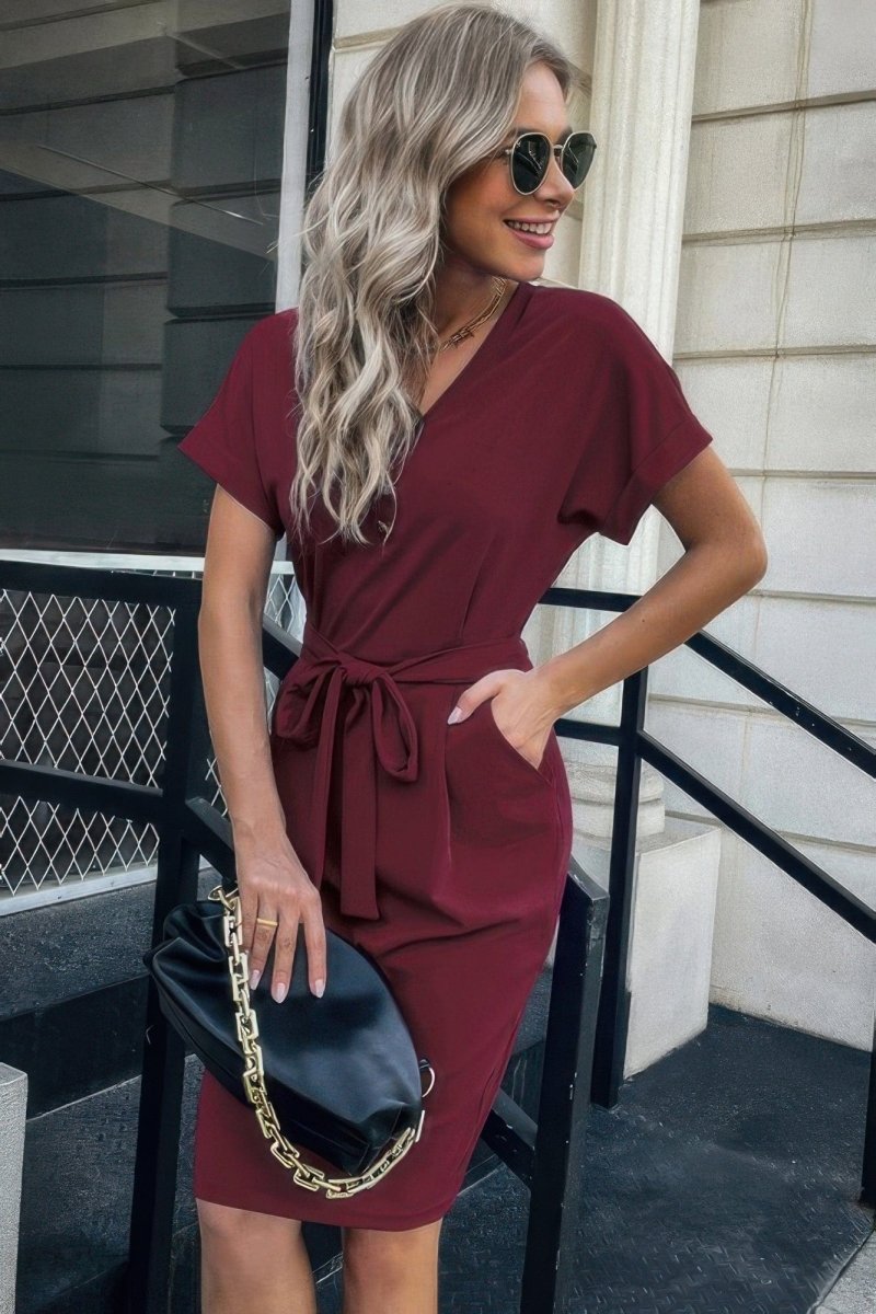 Solid Button Detail Cuffed Pocket Short Dress - Demented Sisters