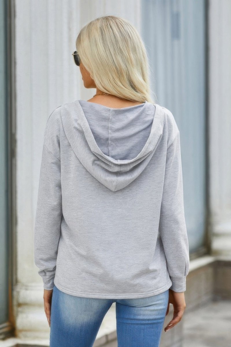 Solid Lace Trim Long Sleeve Loose Hoodie - Demented Sisters