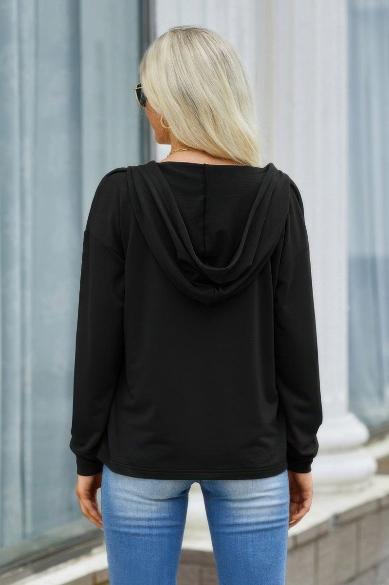 Solid Lace Trim Long Sleeve Loose Hoodie - Demented Sisters