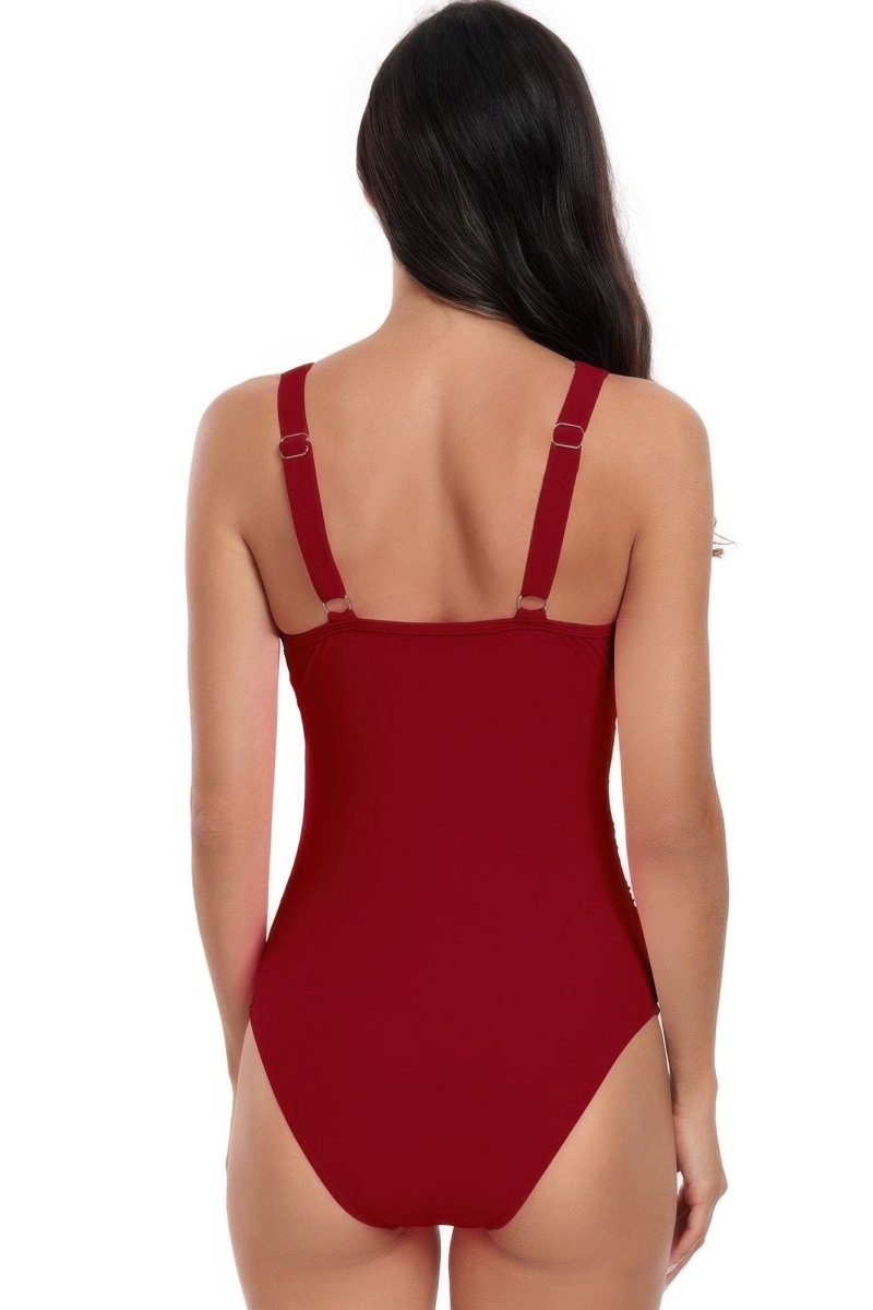 Deep V - Neck One - Piece Swimsuit with Lace Trim – Sculpting & Flirty Fit - Demented Sisters