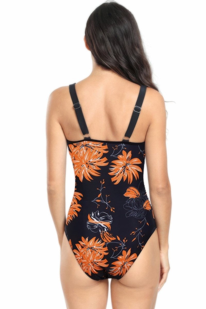 Deep V - Neck One - Piece Swimsuit with Lace Trim – Sculpting & Flirty Fit - Demented Sisters