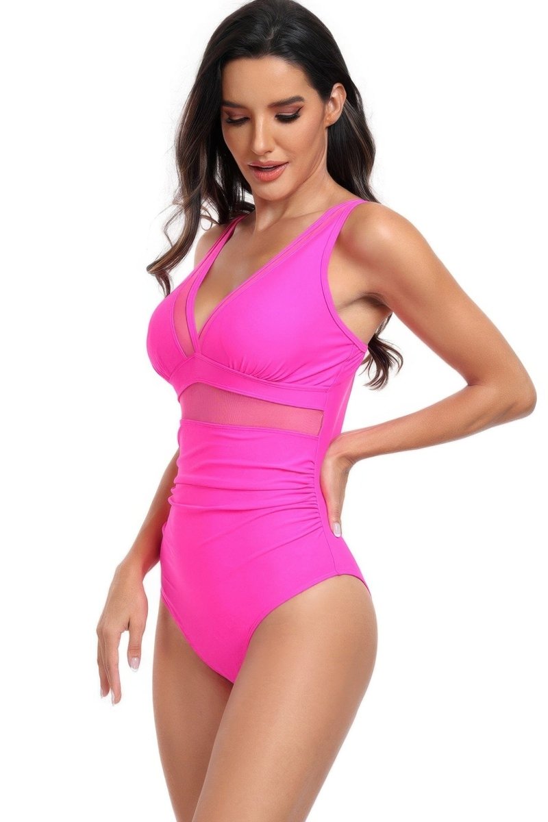 Deep V - Neck One - Piece Swimsuit with Lace Trim – Sculpting & Flirty Fit - Demented Sisters