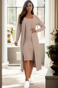 Ribbed Cardigan & Cami Dress Set – 2 - Piece Stretch Midi Bodycon with Soft Knit - Demented Sisters