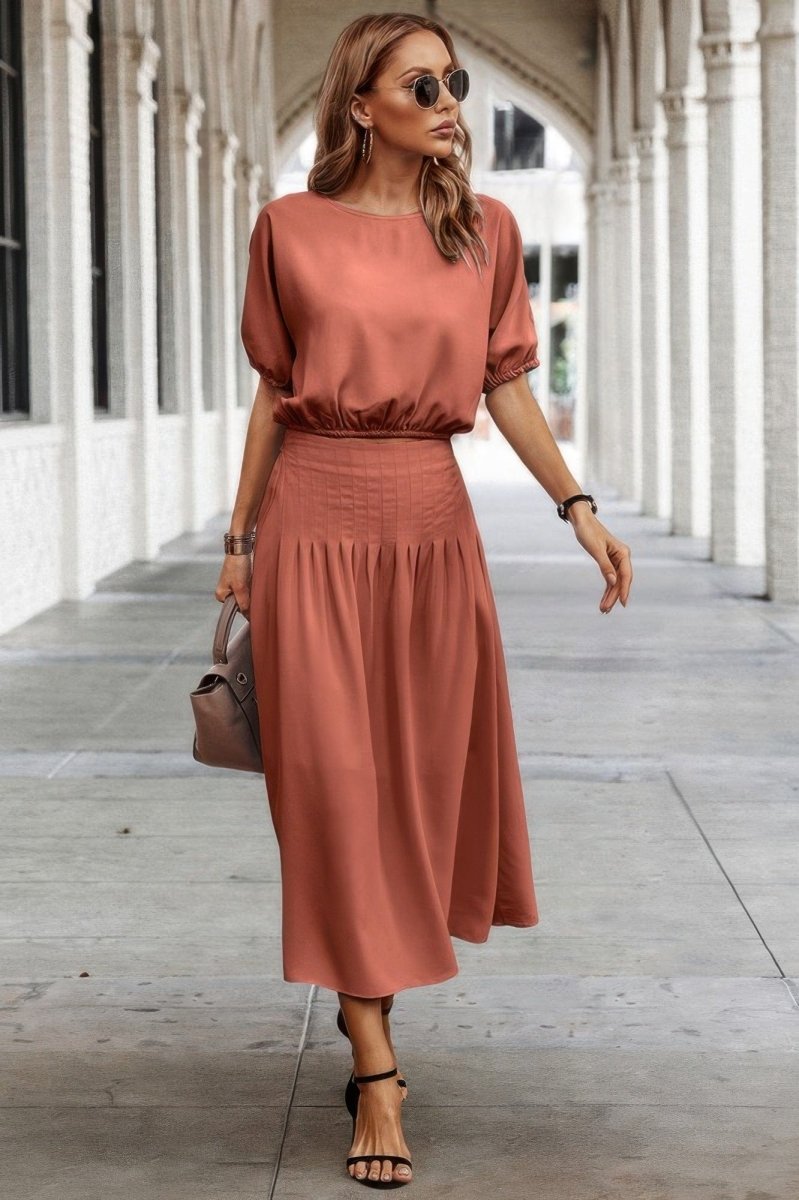 Two Pieces Solid Color Loose Puff Sleeve Pleated Shirt - Demented Sisters