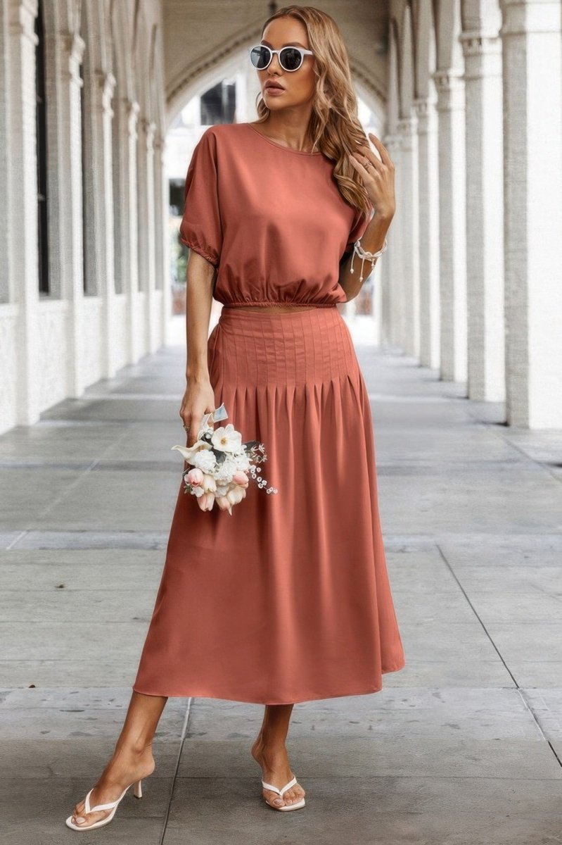 Two Pieces Solid Color Loose Puff Sleeve Pleated Shirt - Demented Sisters