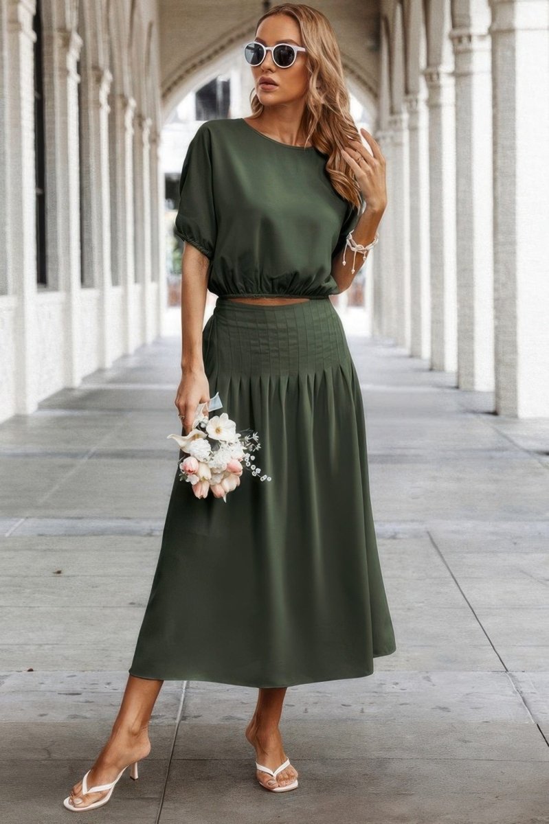 Two Pieces Solid Color Loose Puff Sleeve Pleated Shirt - Demented Sisters