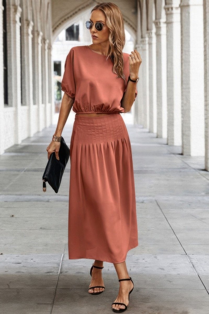 Two Pieces Solid Color Loose Puff Sleeve Pleated Shirt - Demented Sisters