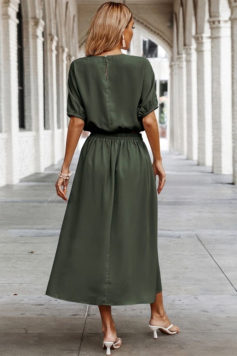 Two Pieces Solid Color Loose Puff Sleeve Pleated Shirt - Demented Sisters