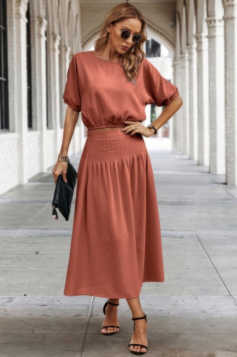 Two Pieces Solid Color Loose Puff Sleeve Pleated Shirt - Demented Sisters