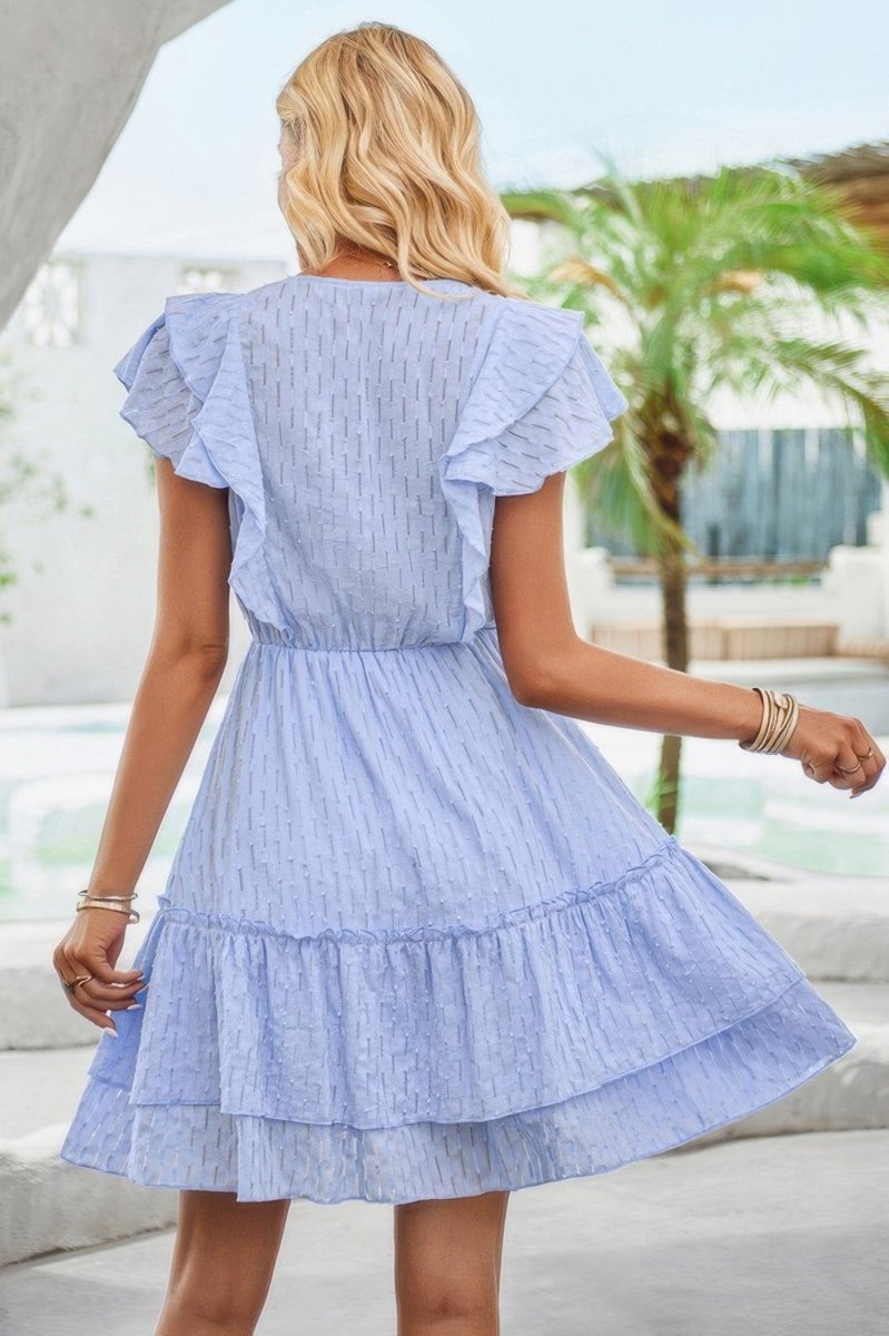 Breezy V - Neck Pleated A - Line Mini Dress with Hollow Detail - Demented Sisters