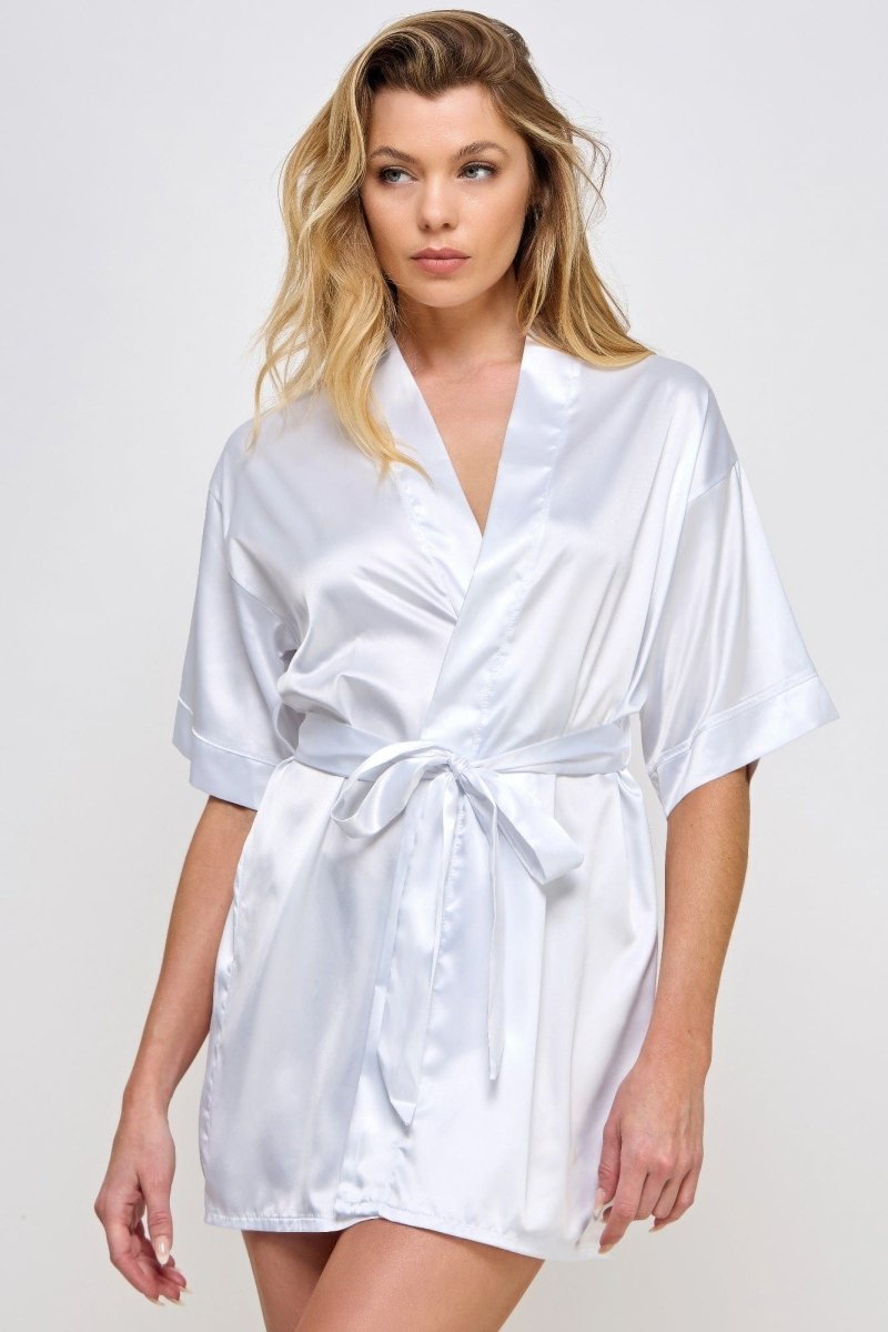 Getting Ready Satin Robe – Short Silky Tie Belt, Bridal Lounge Vibe - Demented Sisters