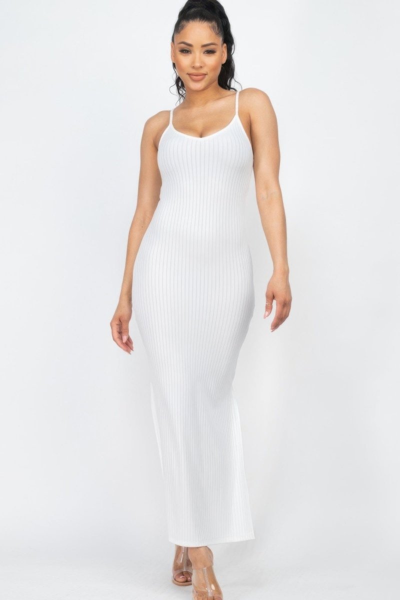 Ribbed Side Slit Long Cami Dress – Soft Stretch Bodycon Staple - Demented Sisters