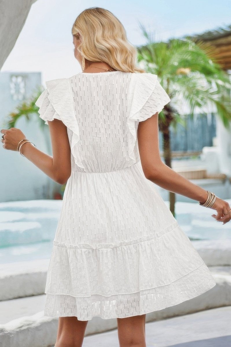 Breezy V - Neck Pleated A - Line Mini Dress with Hollow Detail - Demented Sisters