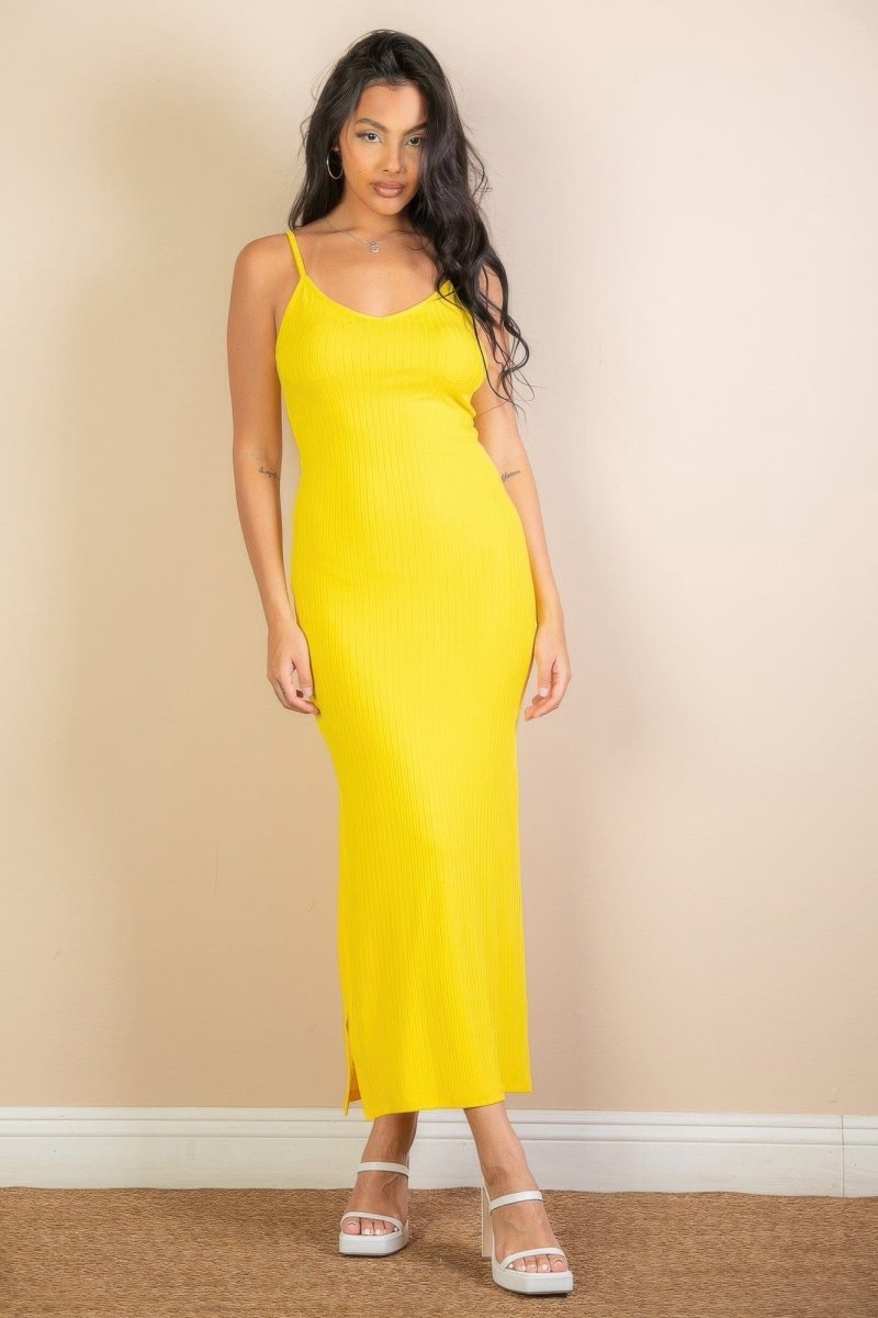 Ribbed Side Slit Long Cami Dress – Soft Stretch Bodycon Staple - Demented Sisters