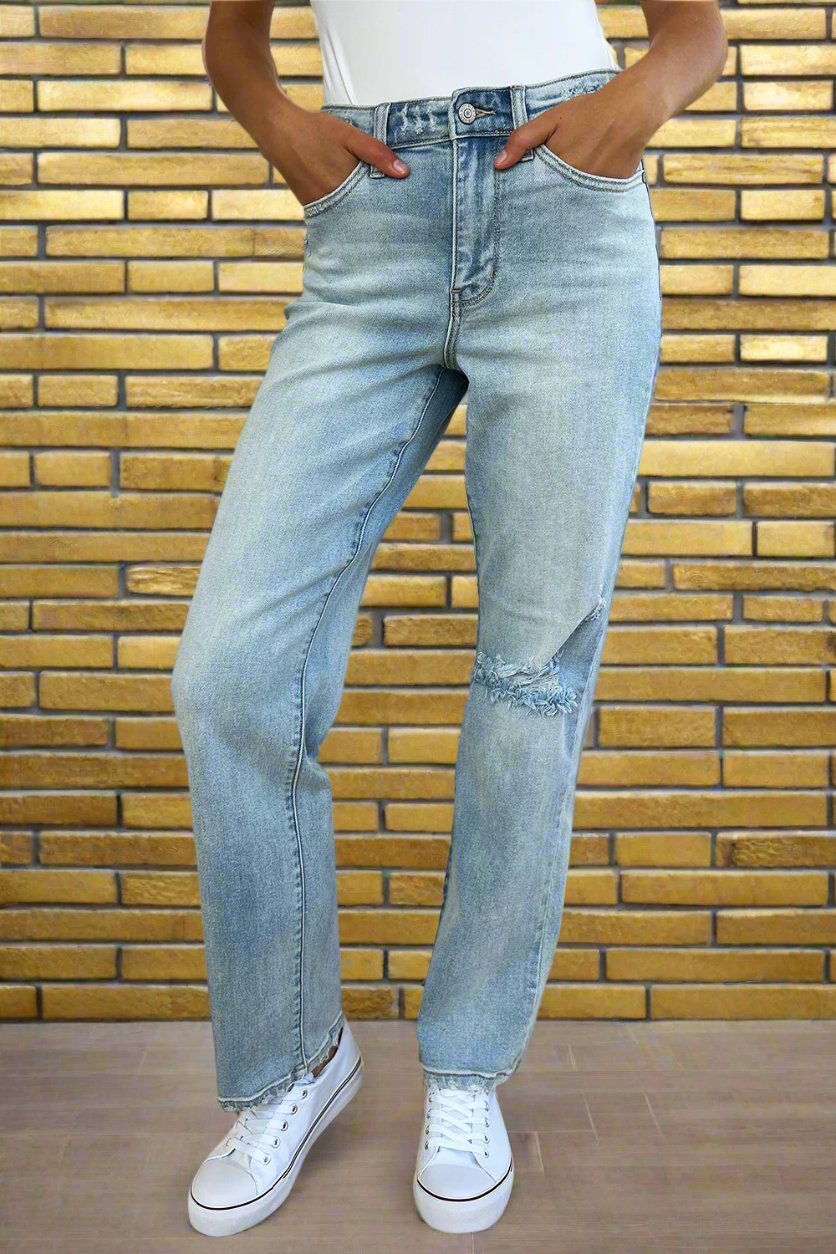 Judy Blue Full Size High Waist Distressed Straight Jeans - Demented Sisters