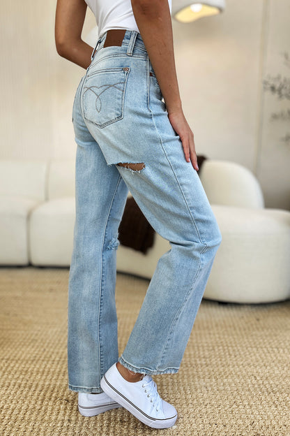 Judy Blue Full Size High Waist Distressed Straight Jeans - Demented Sisters