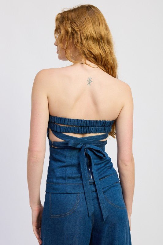 DENIM TUBE TOP WITH TIE BACK - Demented Sisters