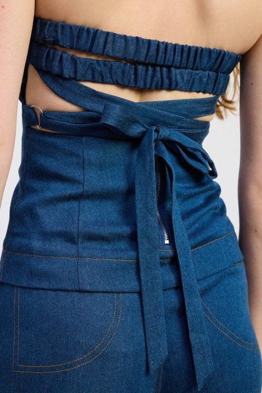 DENIM TUBE TOP WITH TIE BACK - Demented Sisters