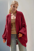 Double Take Full Size Open Front Long Sleeve Cardigan - Demented Sisters