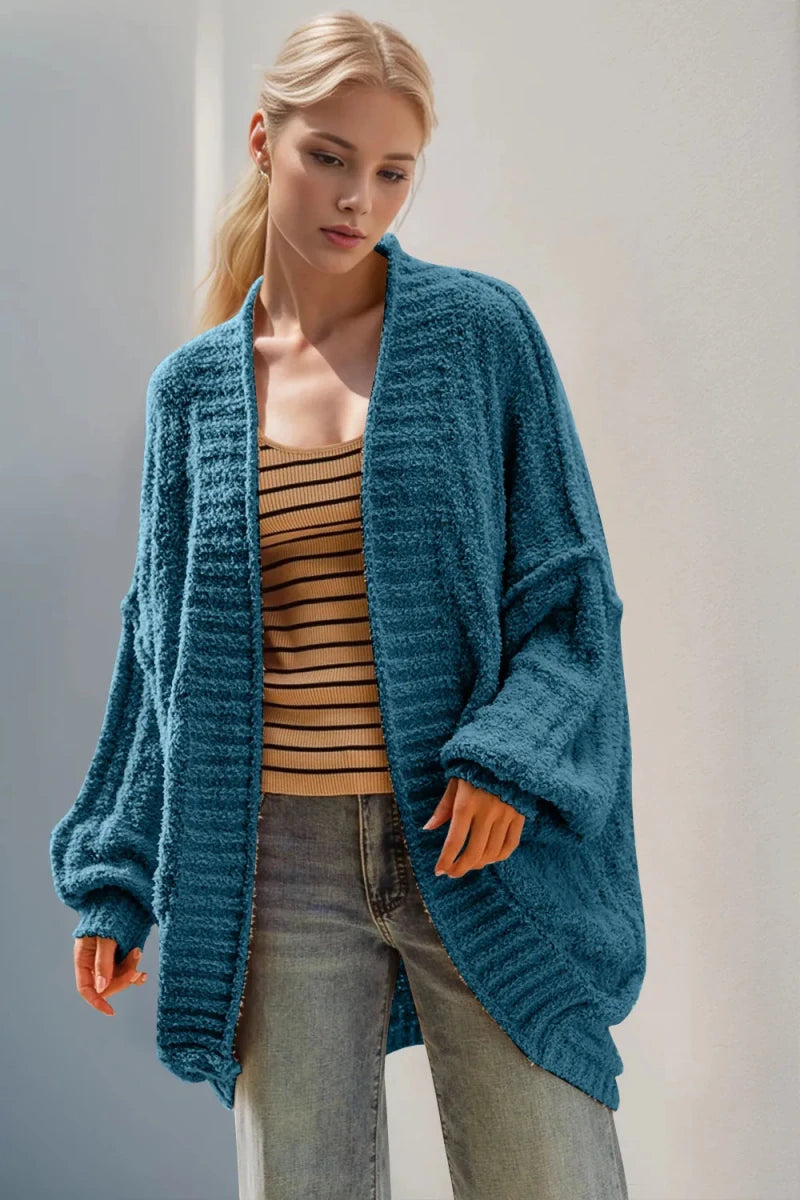 Double Take Full Size Open Front Long Sleeve Cardigan - Demented Sisters