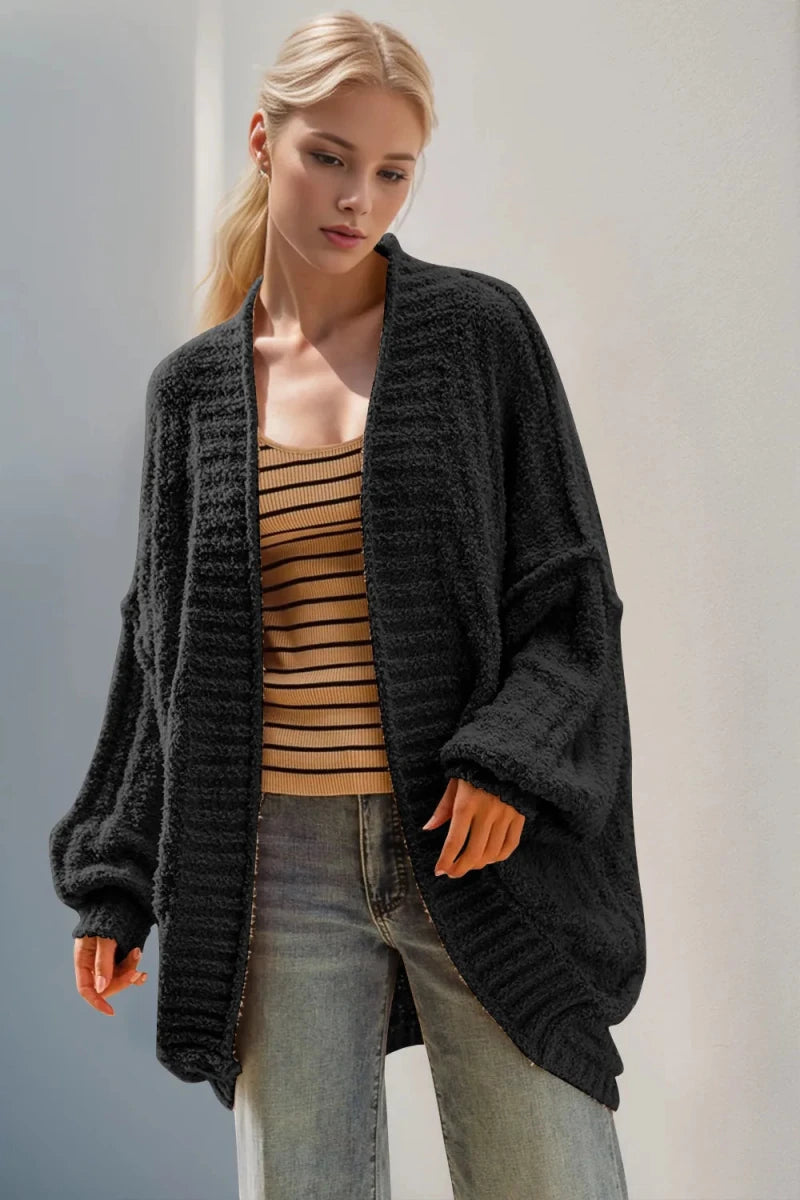 Double Take Full Size Open Front Long Sleeve Cardigan - Demented Sisters