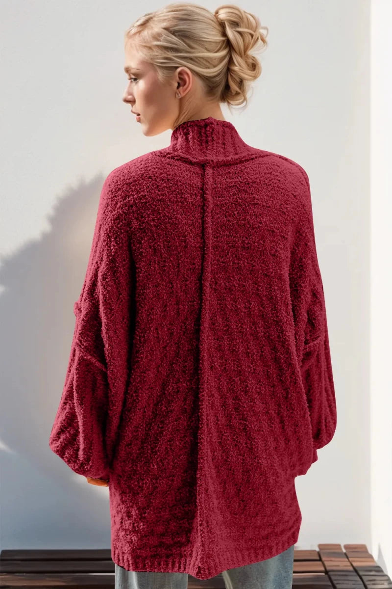 Double Take Full Size Open Front Long Sleeve Cardigan - Demented Sisters