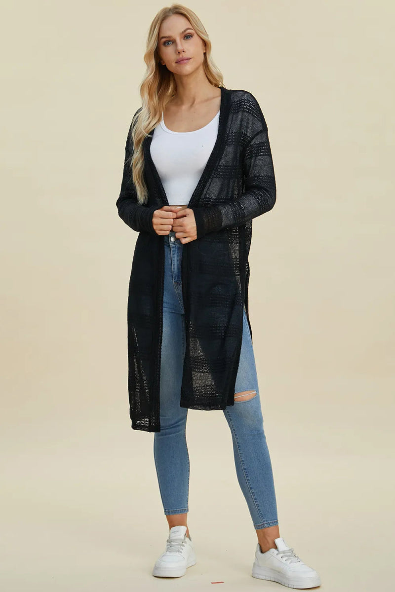 Double Take Full Size Open Front Longline Cardigan - Demented Sisters