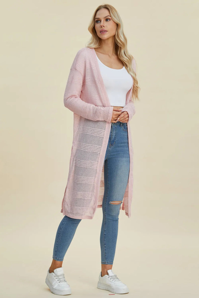 Double Take Full Size Open Front Longline Cardigan - Demented Sisters