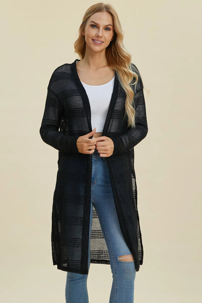Double Take Full Size Open Front Longline Cardigan - Demented Sisters