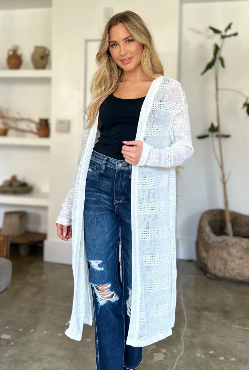 Double Take Full Size Open Front Longline Cardigan - Demented Sisters