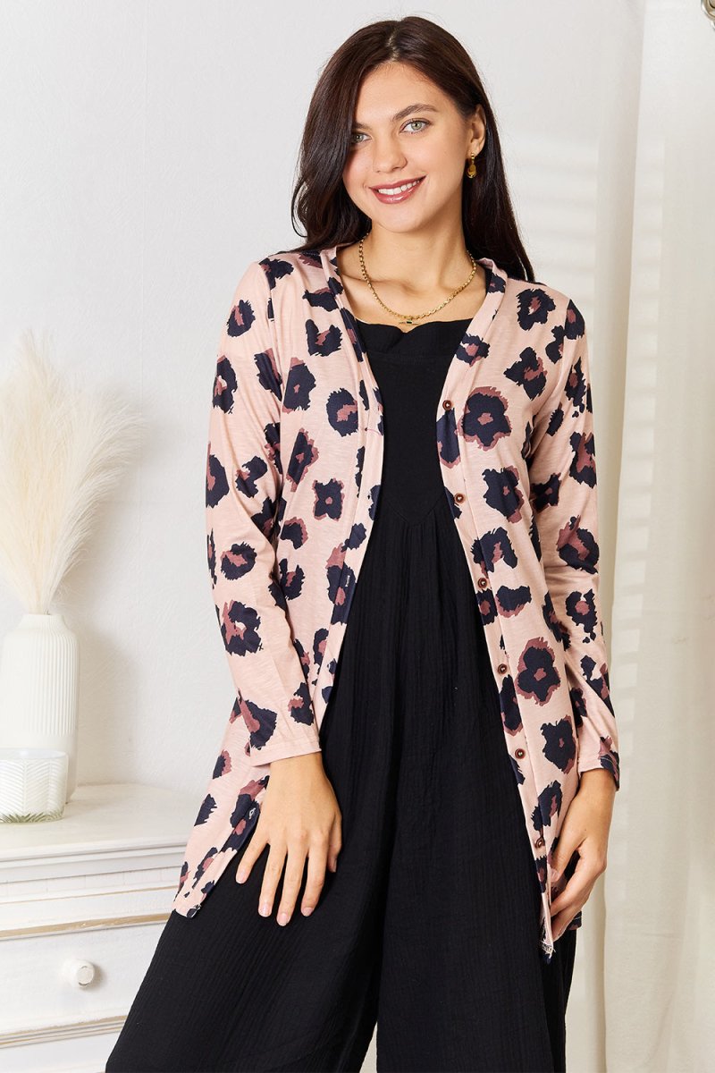 Double Take Printed Button Front Longline Cardigan - Demented Sisters