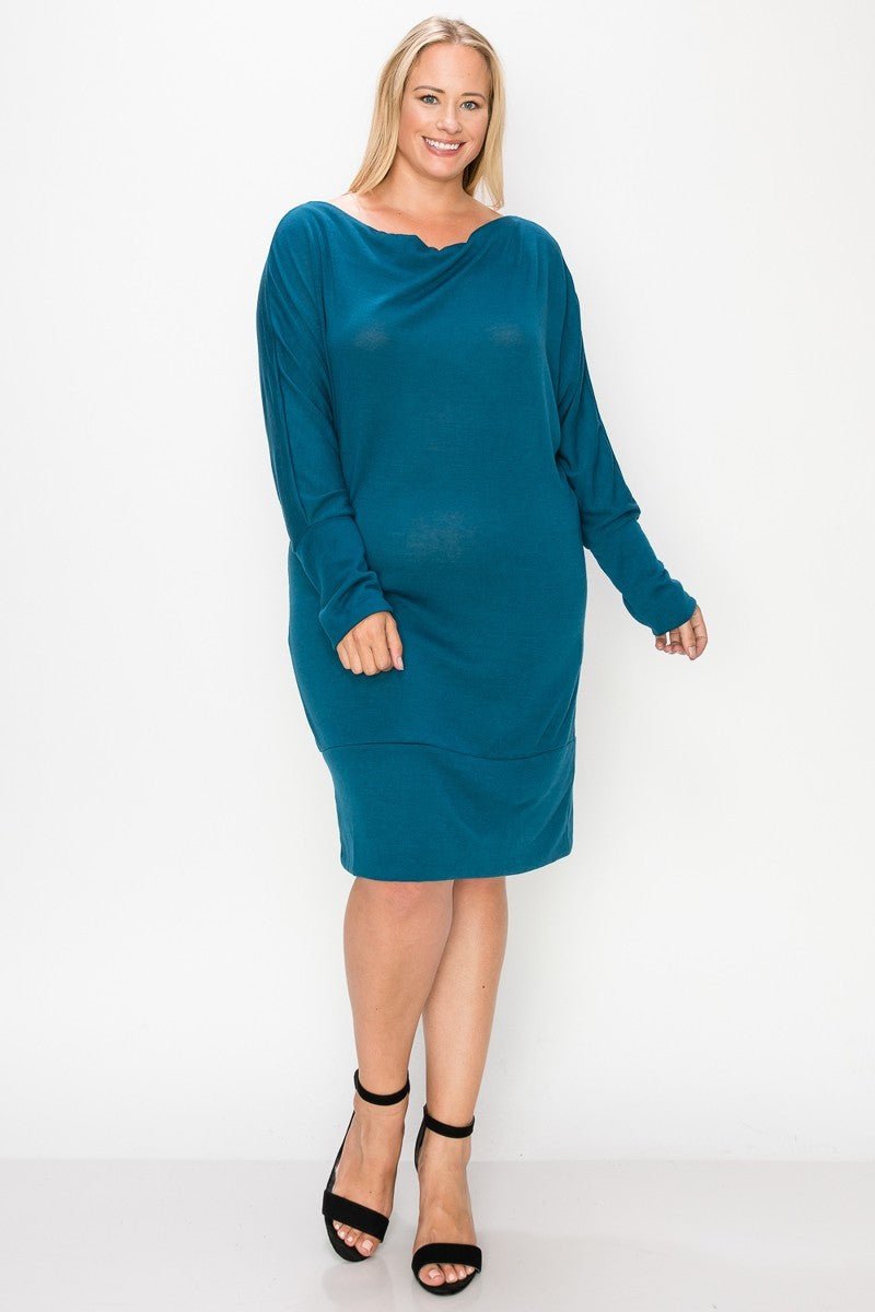 Draped Neck Long Sleeve Dress - Demented Sisters