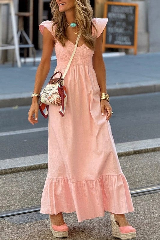 peach smocked maxi dress - Demented Sisters